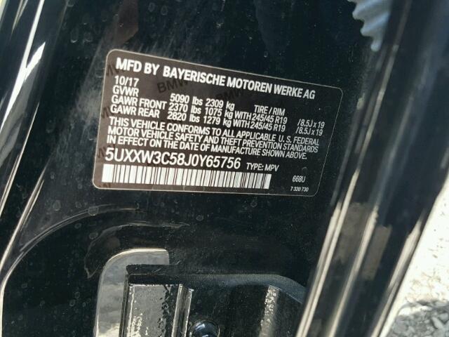 5UXXW3C58J0Y65756 - 2018 BMW X4 XDRIVE2 BLACK photo 10