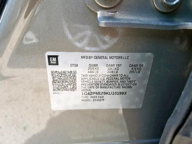 1G4ZP5SZ9KU101993 - 2019 BUICK LACROSSE E BROWN photo 10