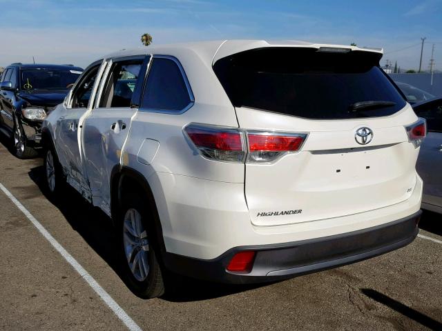 5TDZARFH5FS009434 - 2015 TOYOTA HIGHLANDER WHITE photo 3