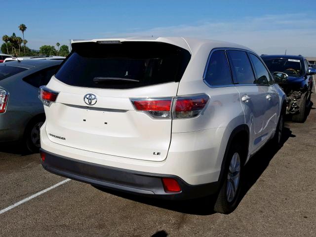 5TDZARFH5FS009434 - 2015 TOYOTA HIGHLANDER WHITE photo 4