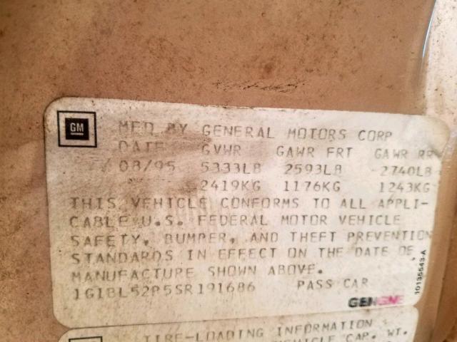 1G1BL52P5SR191686 - 1995 CHEVROLET CAPRICE / GOLD photo 10