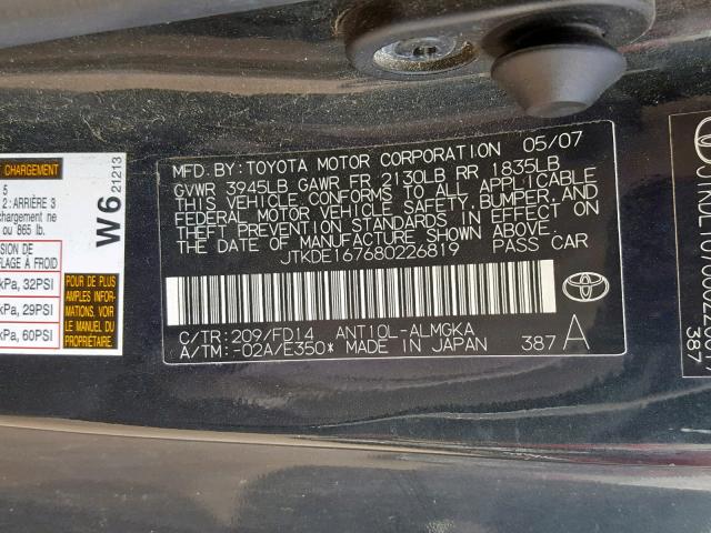 JTKDE167680226819 - 2008 TOYOTA SCION TC ლურჯი ფოტო 10