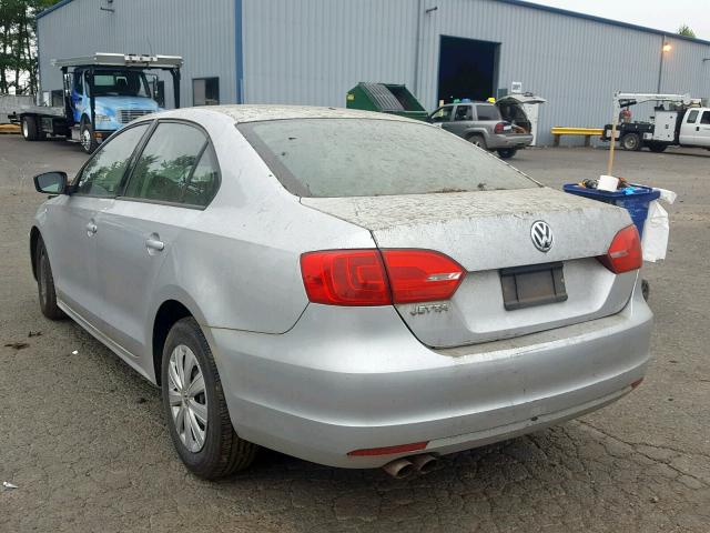 3VW1K7AJ5BM336609 - 2011 VOLKSWAGEN JETTA BASE SILVER photo 3