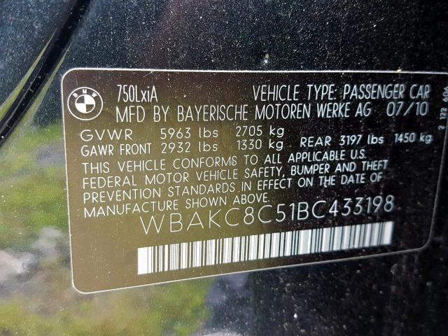 WBAKC8C51BC433198 - 2011 BMW 750LI BLACK photo 10
