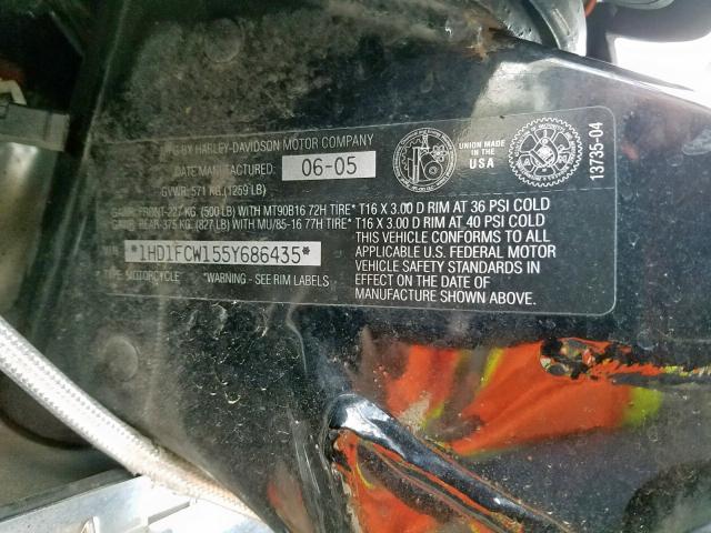 1HD1FCW155Y686435 - 2005 HARLEY-DAVIDSON FLHTCUI BLACK photo 10