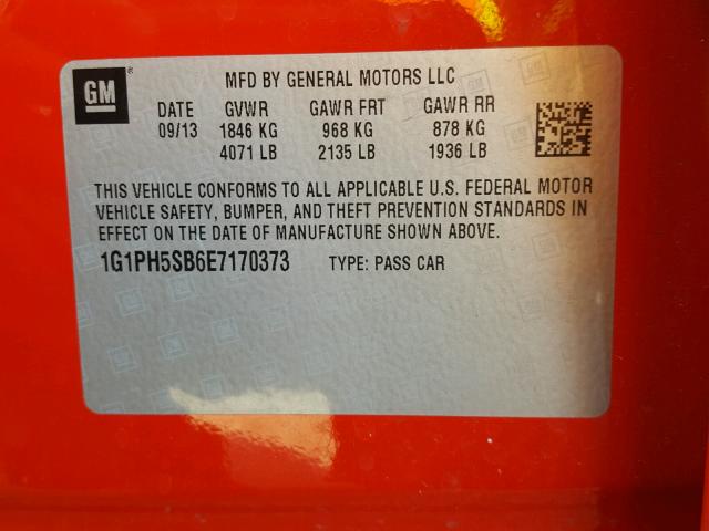 1G1PH5SB6E7170373 - 2014 CHEVROLET CRUZE ECO RED photo 10