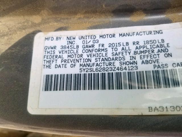 5Y2SL62823Z464123 - 2003 PONTIAC VIBE GRAY photo 10