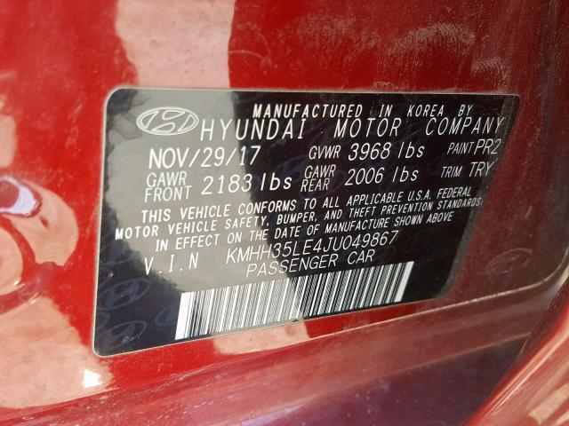 KMHH35LE4JU049867 - 2018 HYUNDAI ELANTRA GT RED photo 10