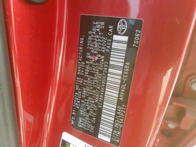 4T1BB46K49U073893 - 2009 TOYOTA CAMRY HYBR RED photo 10