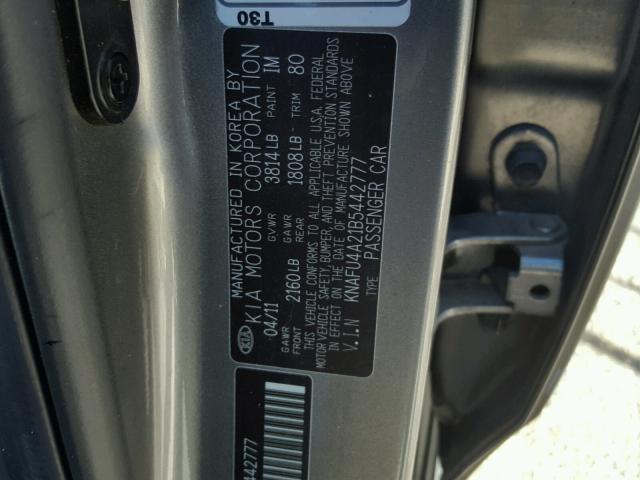 KNAFU4A21B5442777 - 2011 KIA FORTE EX GRAY photo 10