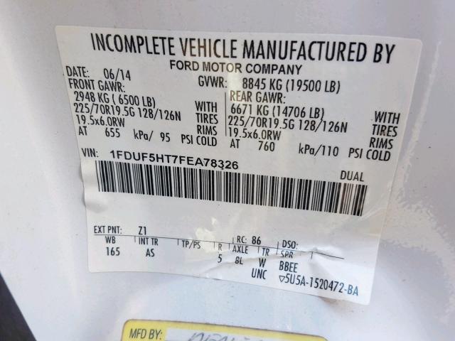 1FDUF5HT7FEA78326 - 2015 FORD F550 SUPER WHITE photo 10