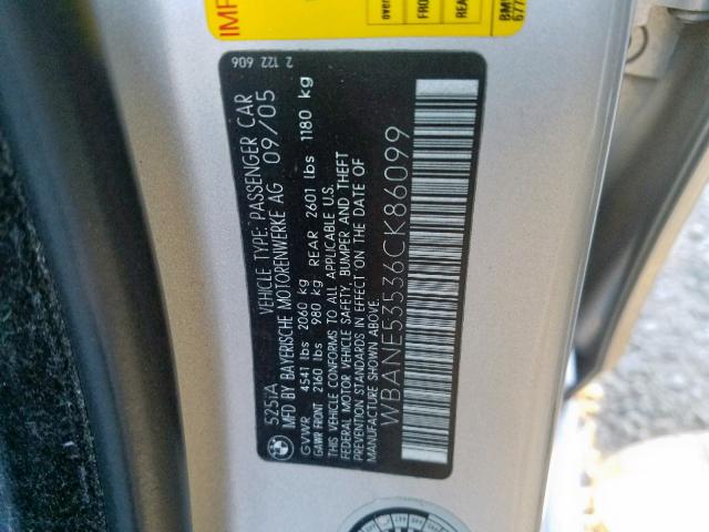 WBANE53536CK86099 - 2006 BMW 525 I SILVER photo 10