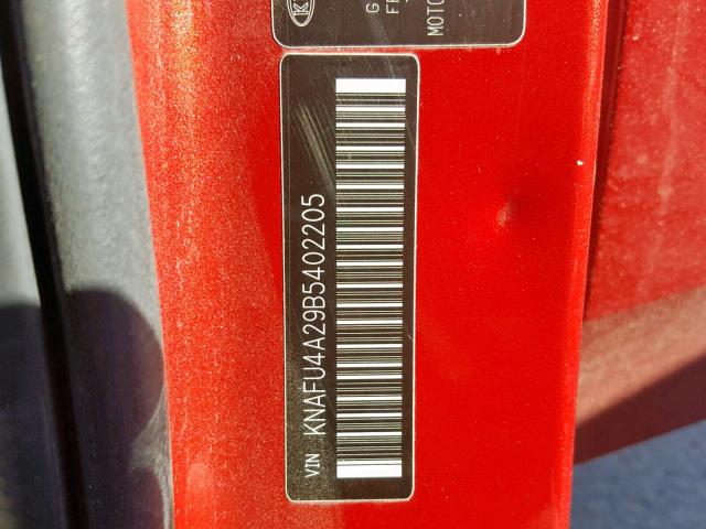 KNAFU4A29B5402205 - 2011 KIA FORTE EX RED photo 10