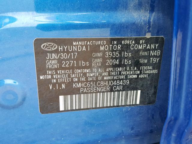 KMHC65LC8HU048439 - 2017 HYUNDAI IONIQ BLUE BLUE photo 10