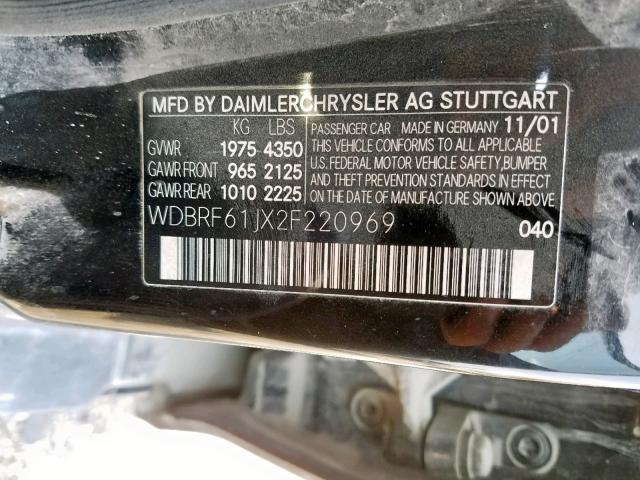 WDBRF61JX2F220969 - 2002 MERCEDES-BENZ C 240 BLACK photo 10