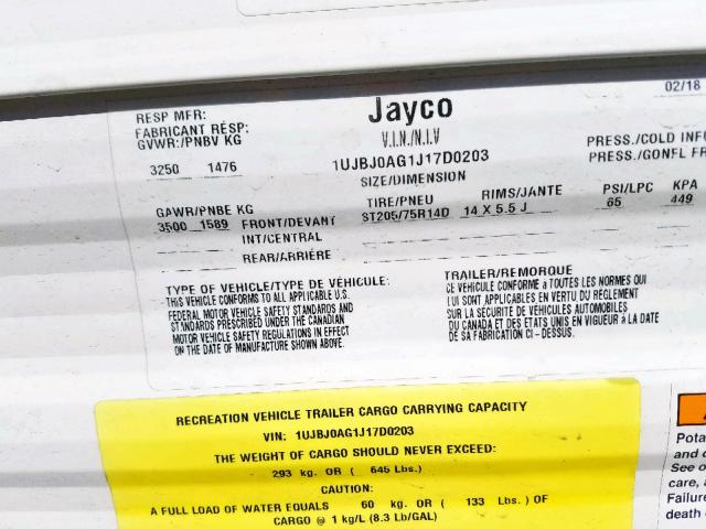 1UJBJ0AG1J17D0203 - 2018 JAYCO JAYFLIGHT  WHITE photo 10