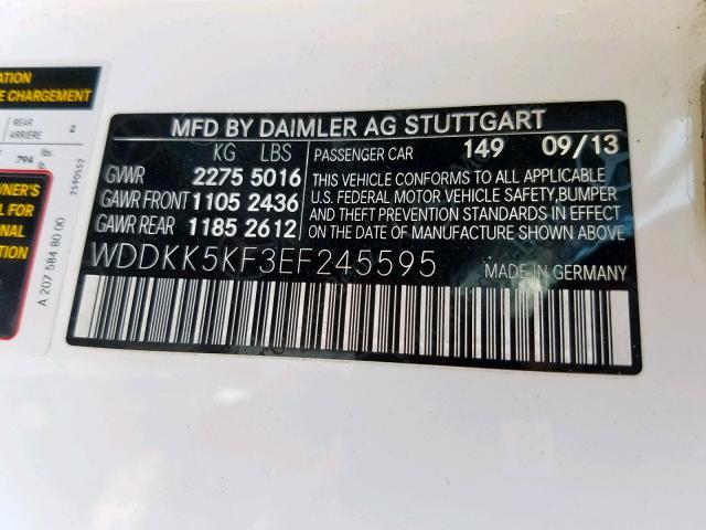 WDDKK5KF3EF245595 - 2014 MERCEDES-BENZ E 350 WHITE photo 10