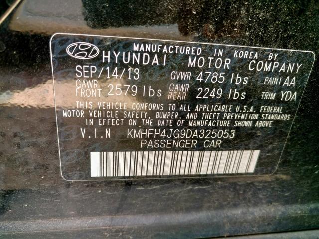 KMHFH4JG9DA325053 - 2013 HYUNDAI AZERA GLS BLACK photo 10