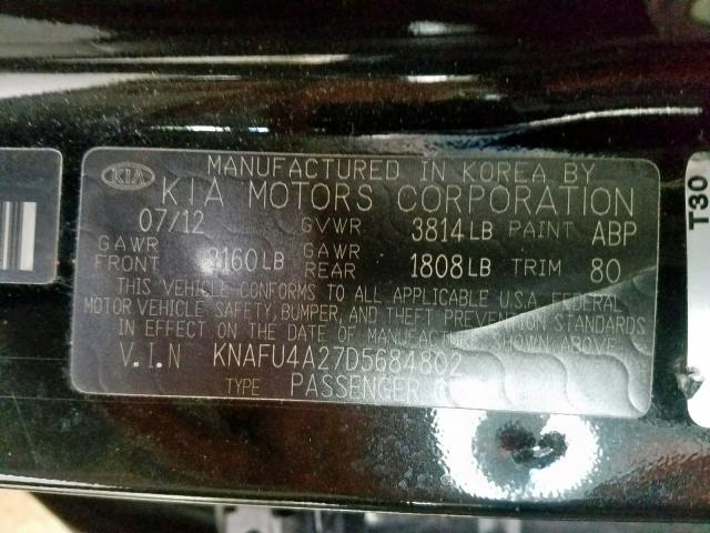 KNAFU4A27D5684802 - 2013 KIA FORTE EX BLACK photo 10