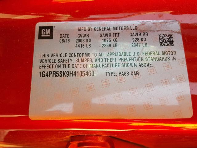 1G4PR5SK9H4105460 - 2017 BUICK VERANO SPO RED photo 10