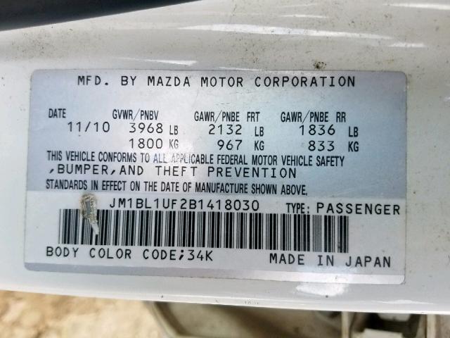 JM1BL1UF2B1418030 - 2011 MAZDA 3 I BLACK photo 10