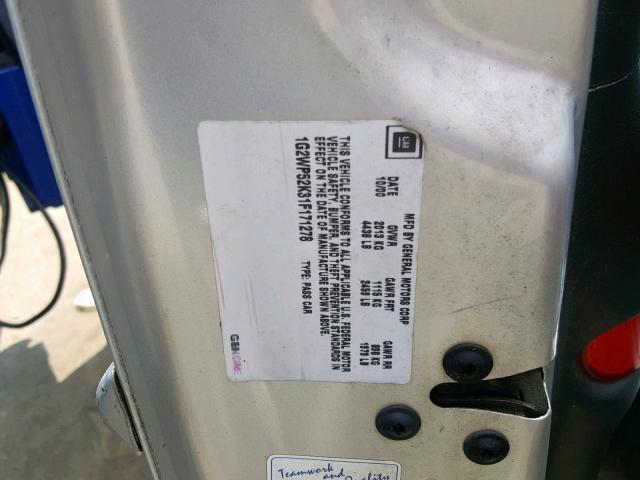 1G2WP52K31F171278 - 2001 PONTIAC GRAND PRIX SILVER photo 10