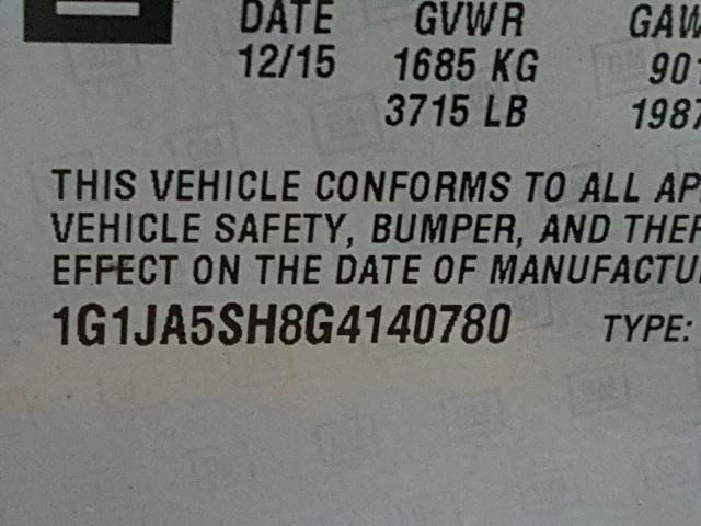 1G1JA5SH8G4140780 - 2016 CHEVROLET SONIC LS 银色 照片 10