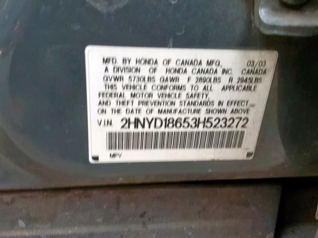 2HNYD18653H523272 - 2003 ACURA MDX TOURIN GRAY photo 10