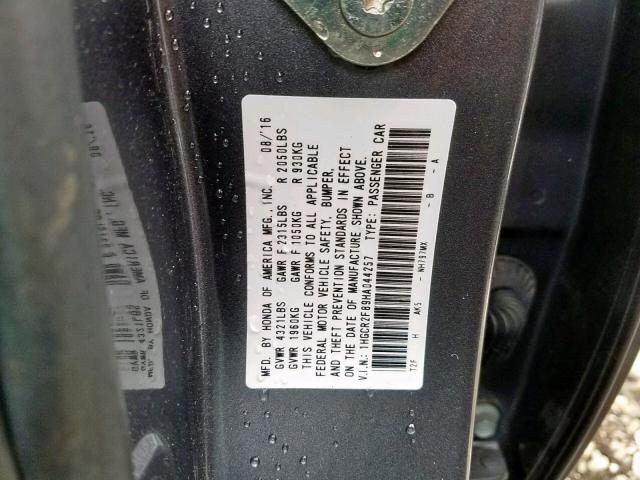 1HGCR2F89HA044257 - 2017 HONDA ACCORD EXL GRAY photo 10