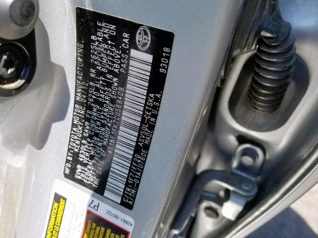 4T1BF1FK7CU569409 - 2012 TOYOTA CAMRY BASE SILVER photo 10