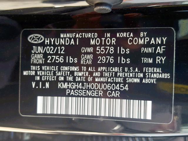 KMHGH4JH0DU060454 - 2013 HYUNDAI EQUUS SIGN BLACK photo 10