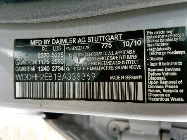 WDDHF2EB1BA338369 - 2011 MERCEDES-BENZ E 350 BLUE SILVER photo 10