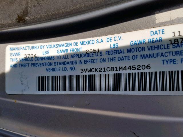 3VWCK21C81M445206 - 2001 VOLKSWAGEN NEW BEETLE ვერცხლისფერი ფოტო 10