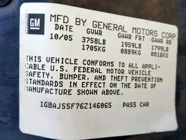 1G8AJ55F76Z146065 - 2006 SATURN ION LEVEL SILVER photo 10