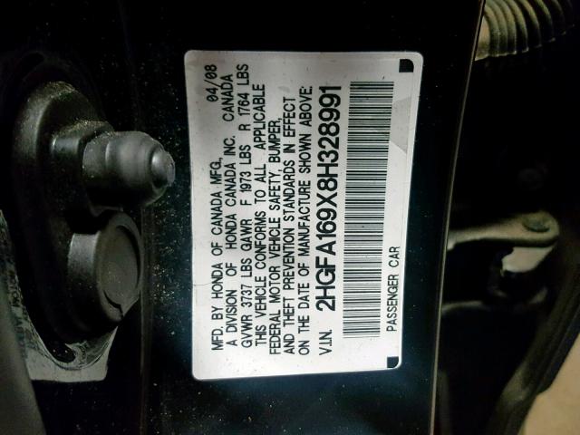 2HGFA169X8H328991 - 2008 HONDA CIVIC EXL 黑色 照片 10