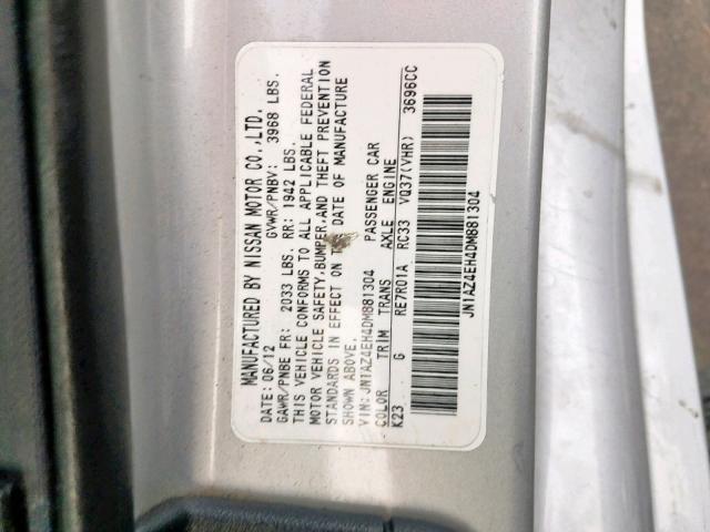 JN1AZ4EH4DM881304 - 2013 NISSAN 370Z BASE SILVER photo 10