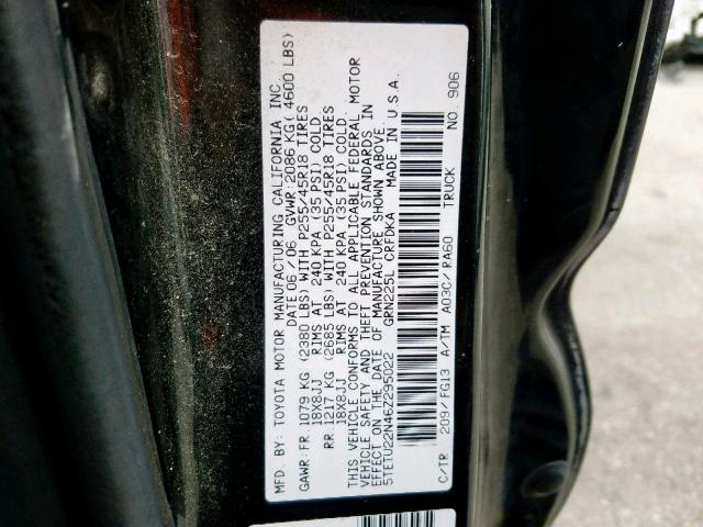 5TETU22N46Z295022 - 2006 TOYOTA TACOMA X-R BLACK photo 10