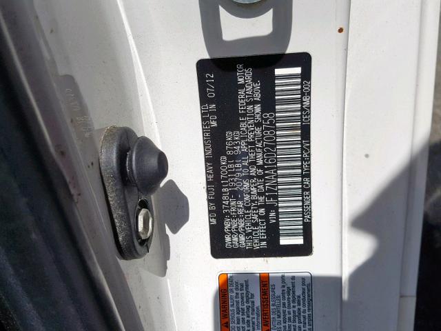 JF1ZNAA16D2708758 - 2013 TOYOTA SCION FR-S WHITE photo 10