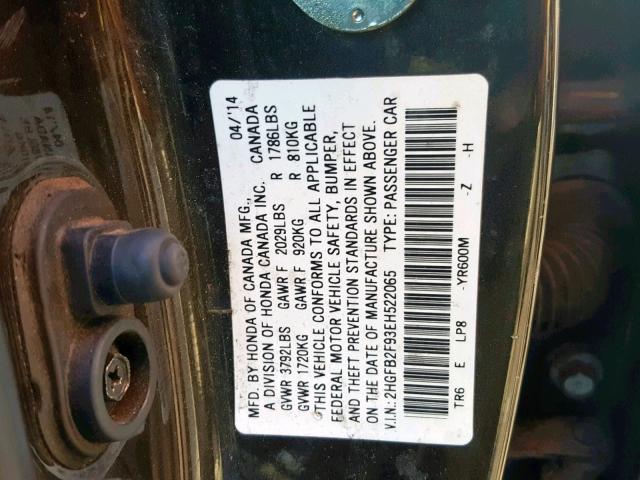 2HGFB2F93EH522065 - 2014 HONDA CIVIC EXL 棕色 照片 10