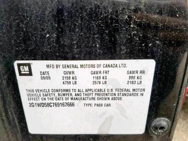 2G1WD58C769167666 - 2006 CHEVROLET IMPALA SUP შავი ფოტო 10