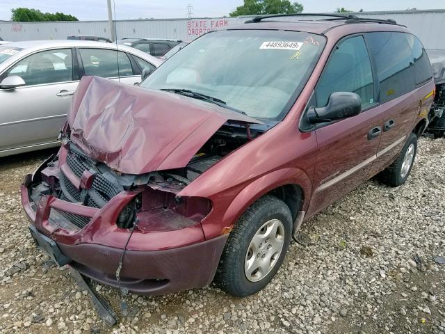 1B8GP25391B252386 - 2001 DODGE CARAVAN SE BURGUNDY photo 2