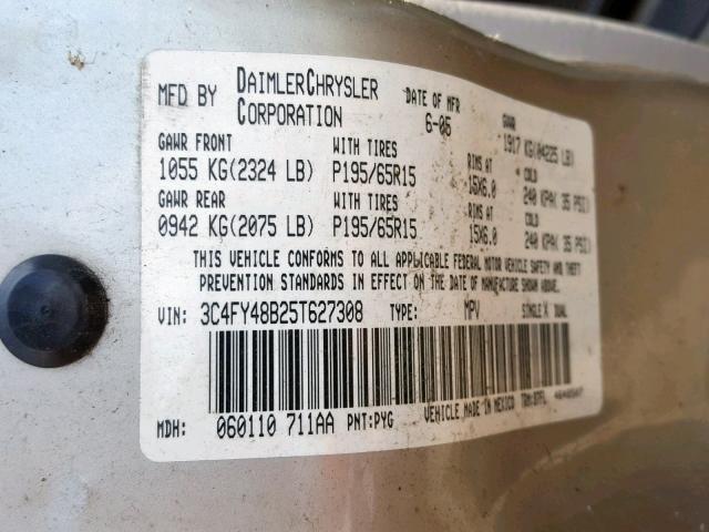 3C4FY48B25T627308 - 2005 CHRYSLER PT CRUISER GOLD photo 10