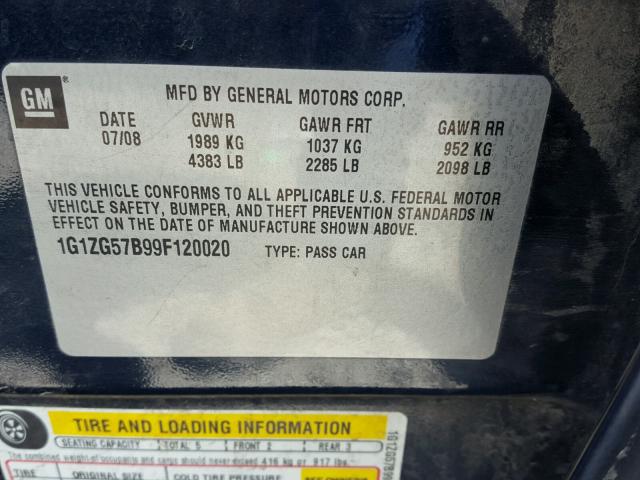 1G1ZG57B99F120020 - 2009 CHEVROLET MALIBU LS 蓝色 照片 10