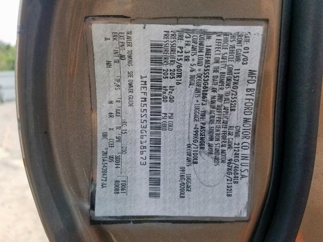 1MEFM55S53G618673 - 2003 MERCURY SABLE LS P BROWN photo 10