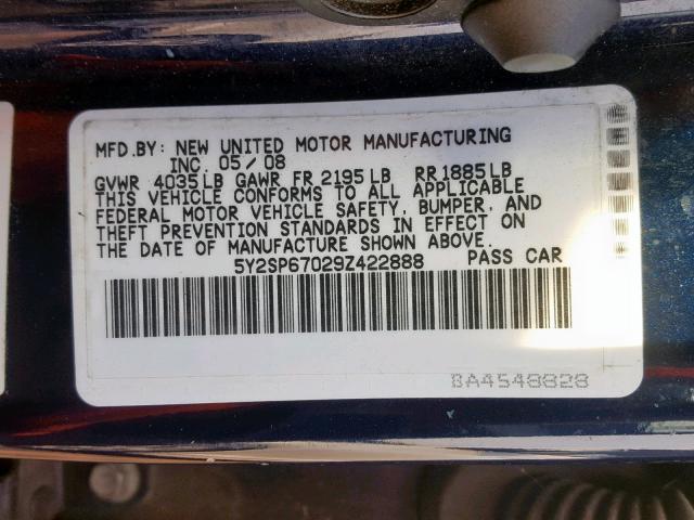 5Y2SP67029Z422888 - 2009 PONTIAC VIBE BLUE photo 10