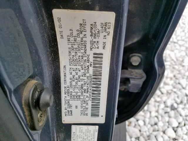 JTEHF21A120062297 - 2002 TOYOTA HIGHLANDER BLUE photo 10