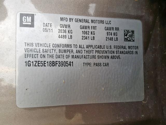 1G1ZE5E18BF390541 - 2011 CHEVROLET MALIBU LTZ ყავისფერი ფოტო 10