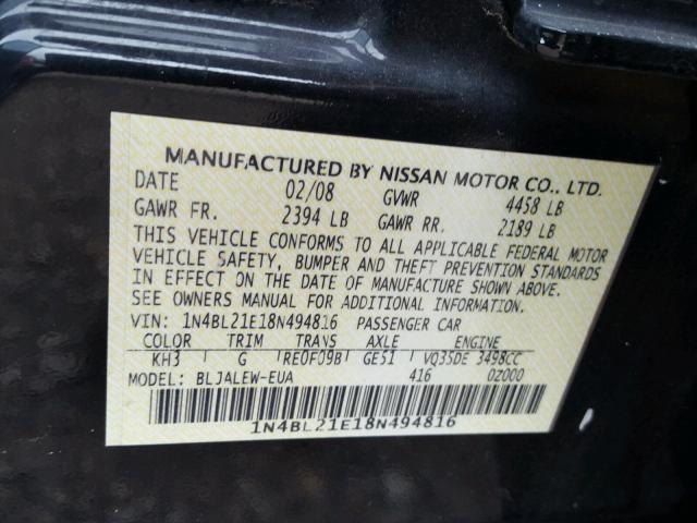 1N4BL21E18N494816 - 2008 NISSAN ALTIMA 3.5 BLUE photo 10