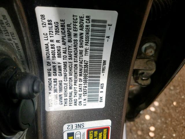 19XFA16699E003847 - 2009 HONDA CIVIC LX-S Boz foto 10