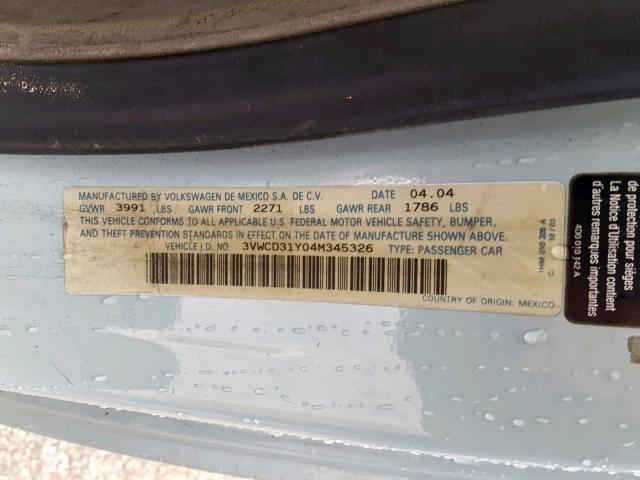 3VWCD31Y04M345326 - 2004 VOLKSWAGEN NEW BEETLE ლურჯი ფოტო 10